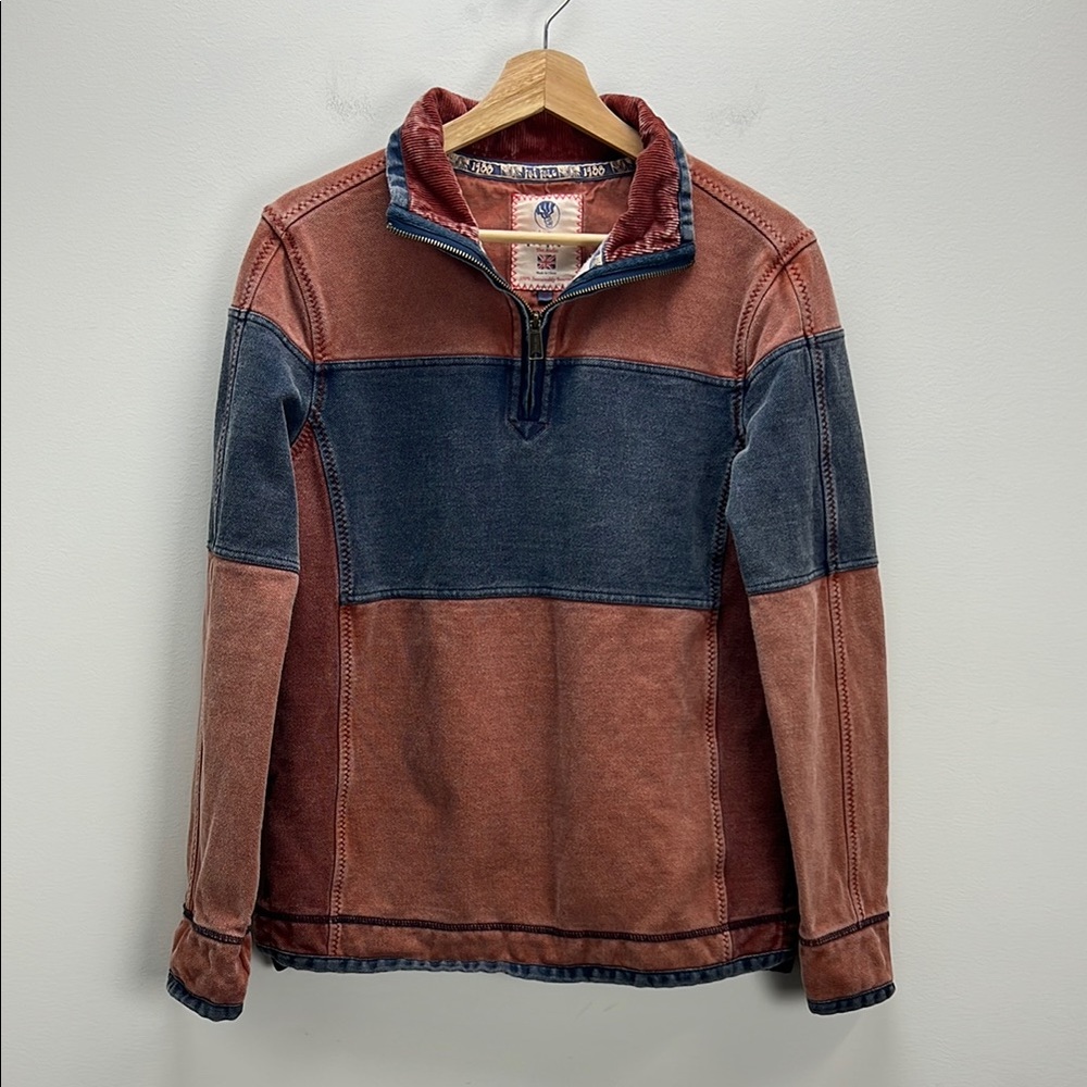 Fatface Airlie Quarter Zip Pullover Sweatshirt Red Blue Distressed Womens XS